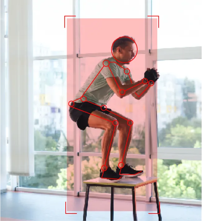 Two-dimensional assessment of an athlete performing a step-up, with a single-plane overlay